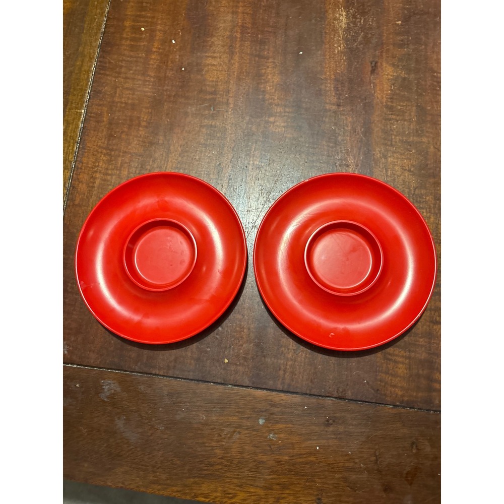 Vintage Hemco Plastics Air Line Red Saucers Set of 2 PM‎ 208 Melamine MCM